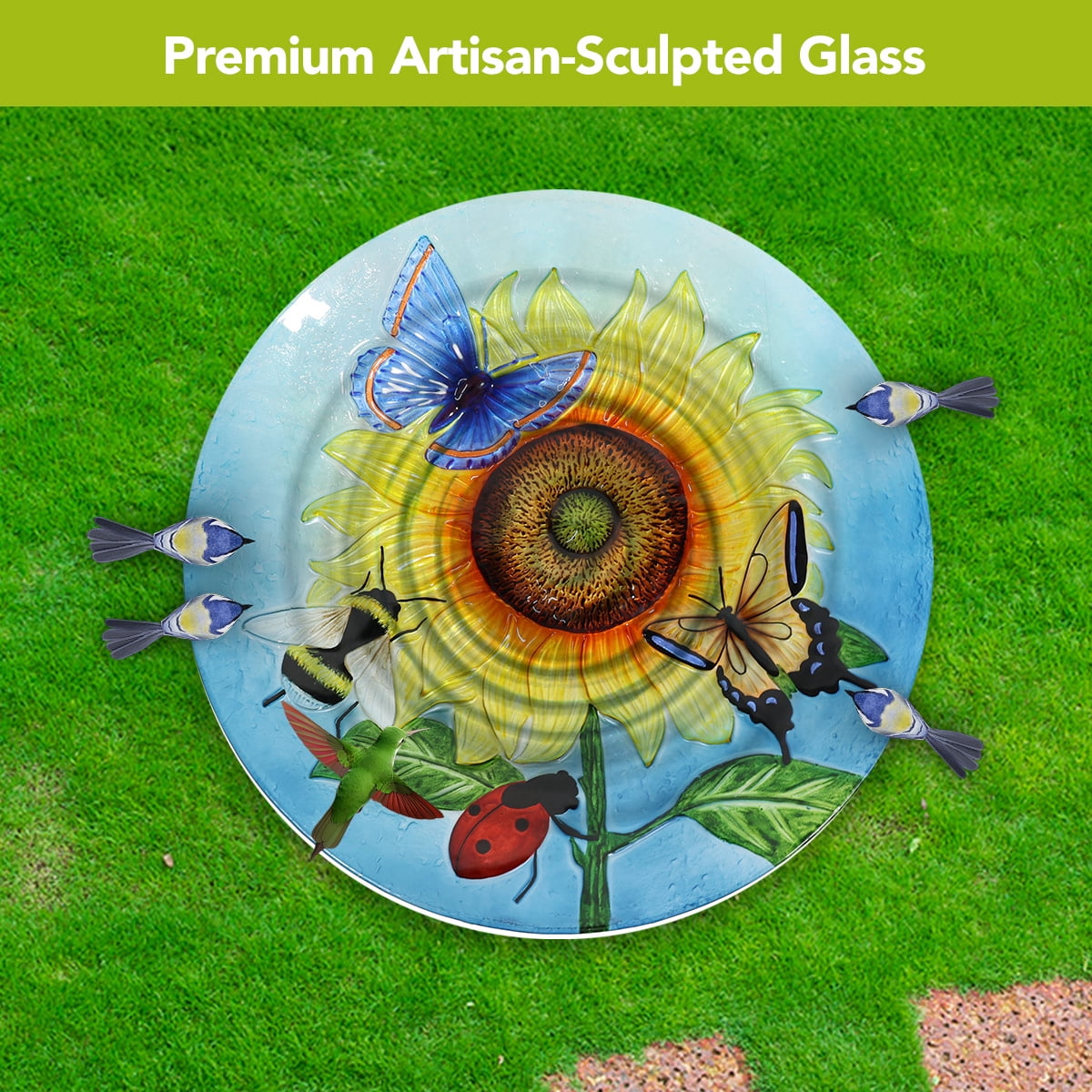 Briarwood Lane Summer Glass Birdbath Including Metal Stand Sunflower Dance For Summer Birdbath