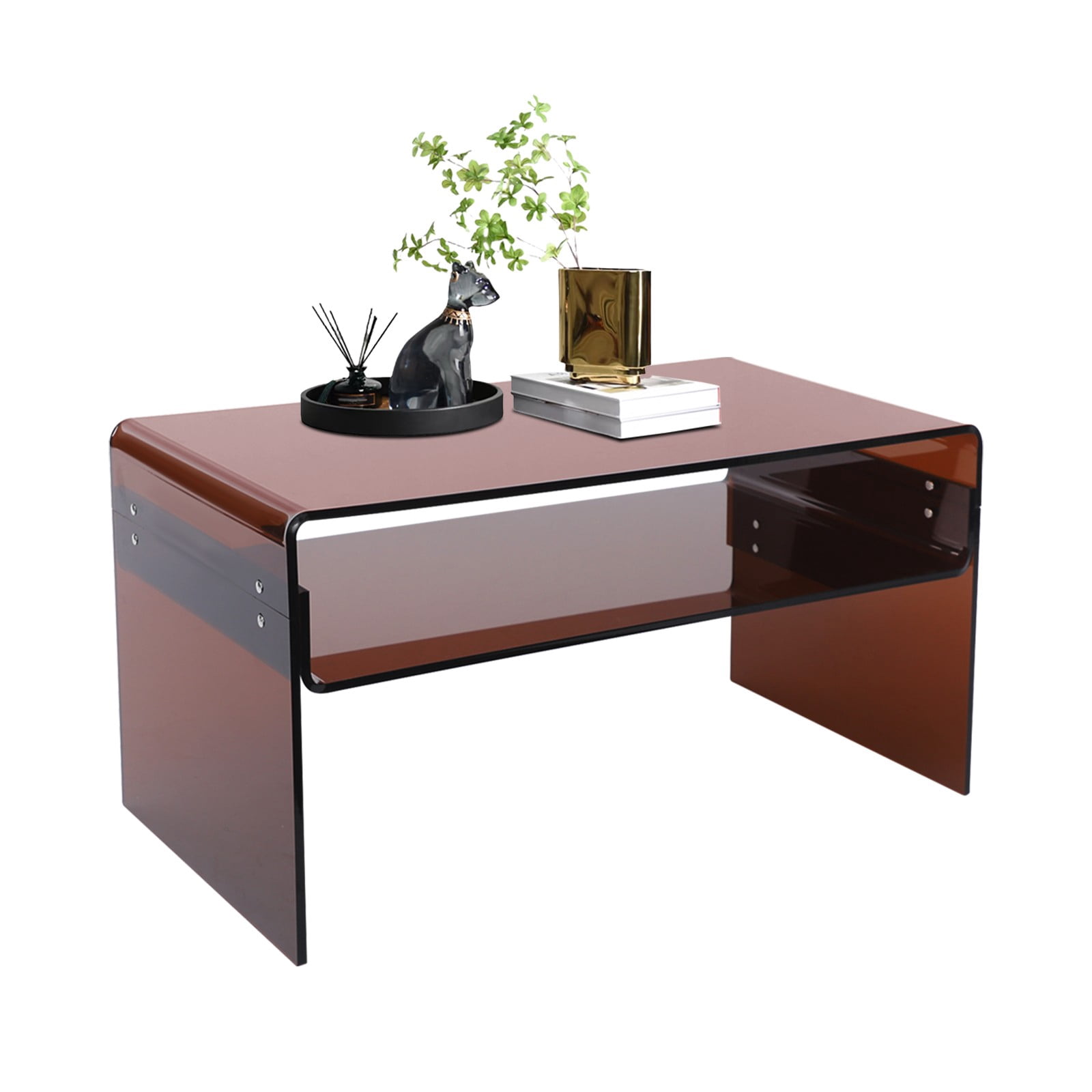 Acrylic Coffee Table 2 Tiers Living Room Side End Tea Table with Storage Shelf