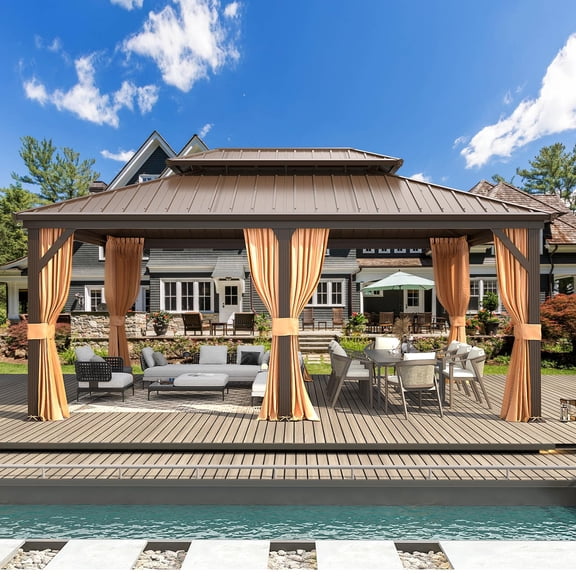 U-HOMY 12'x18' Outdoor Hardtop Gazebo, Galvanized Steel Double Roof, Aluminum Frame, All-Weather for Garden Patio