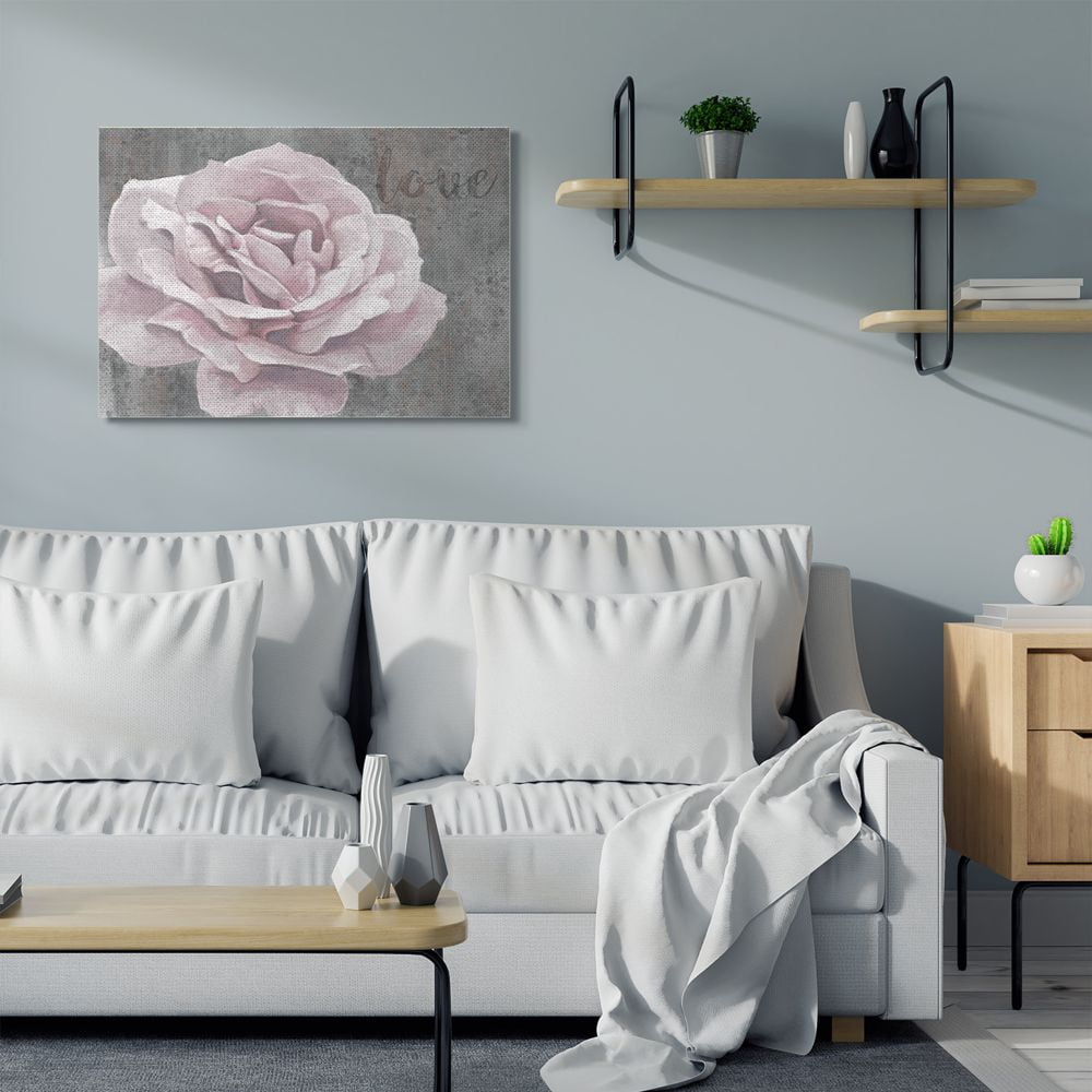 Stupell Industries Love Pink Flower Grey Neutral Painting Canvas Wall Art by Ziwei Li
