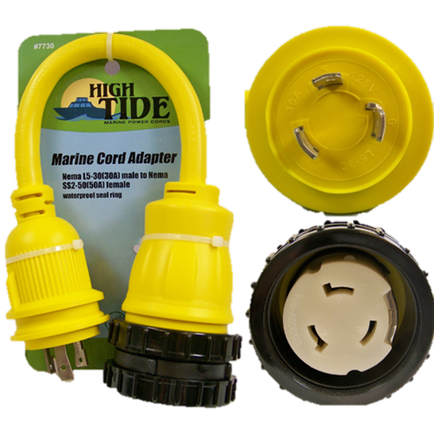 High Tide Marine 30 amp Male to 50 Amp Female Shore Power with LED