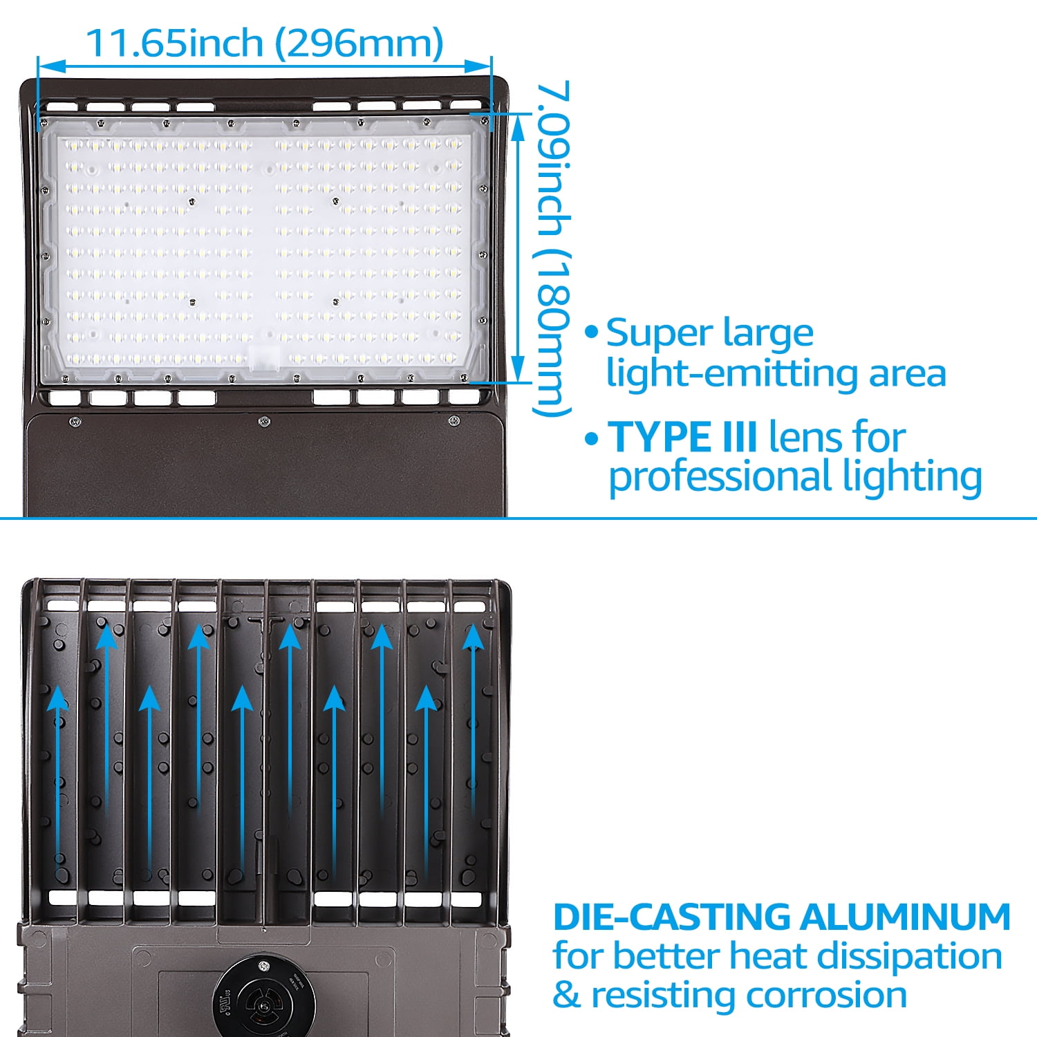 150W Commercial LED Parking Lot Lights Dusk to Dawn, Commercial Flash Flood Light, Hardwired Outdoor Street Light, UL & DLC Listed, IP65 Waterproof, 5000K Daylight