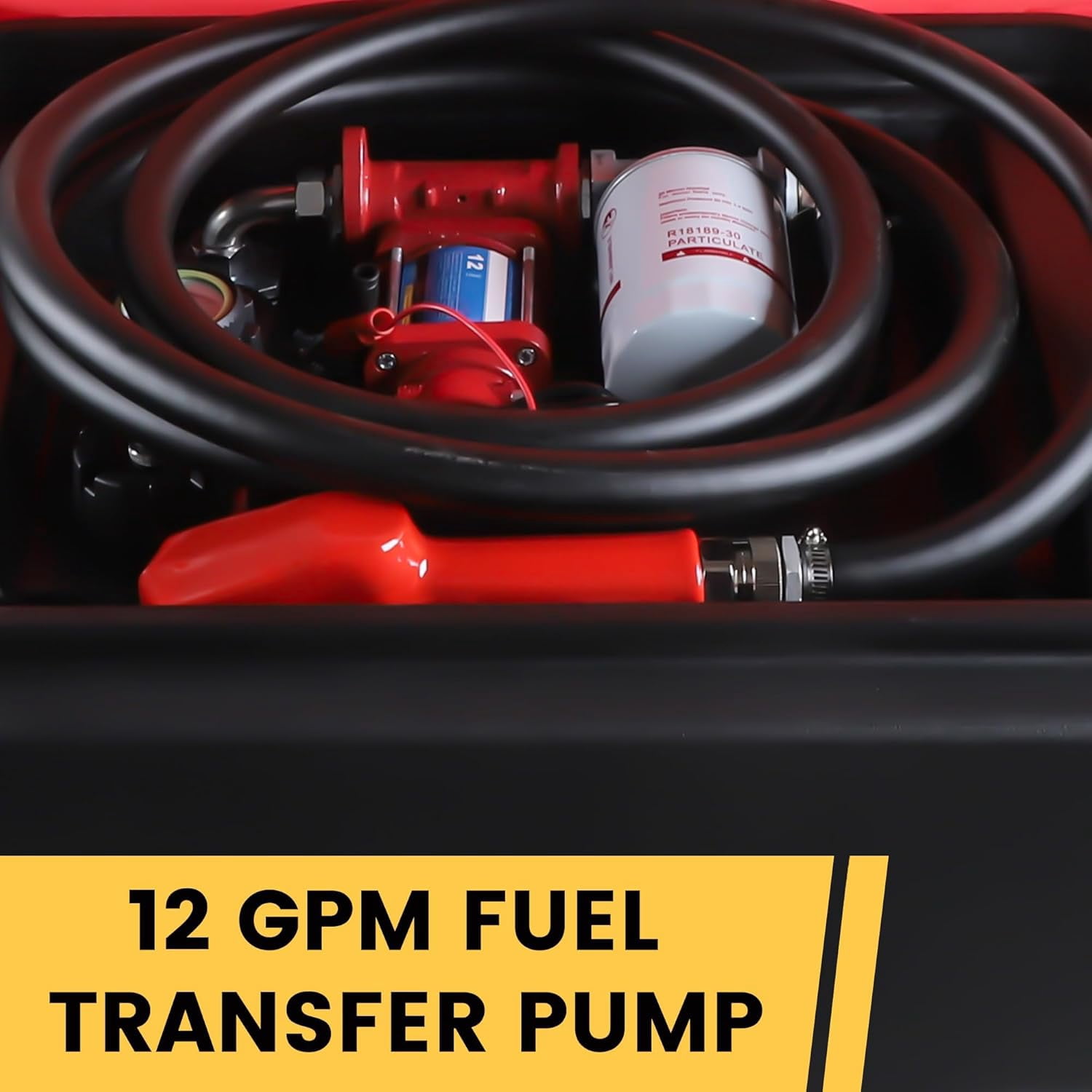 Diesel Gasoline Fuel Transfer Caddy Tank with 12V DC Self-Priming Fuel Transfer Pump for Cars, Motorcycles, Boats, Lawn Mowers, Snowblowers, Manual Fueling Nozzle, 12GPM Flow Rate, 40 Gallon