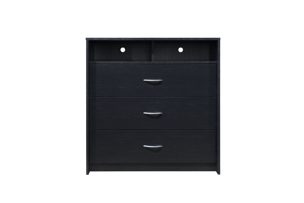 Hodedah 3Drawer Dresser with 1Open Shelf 2 Compartments in Black