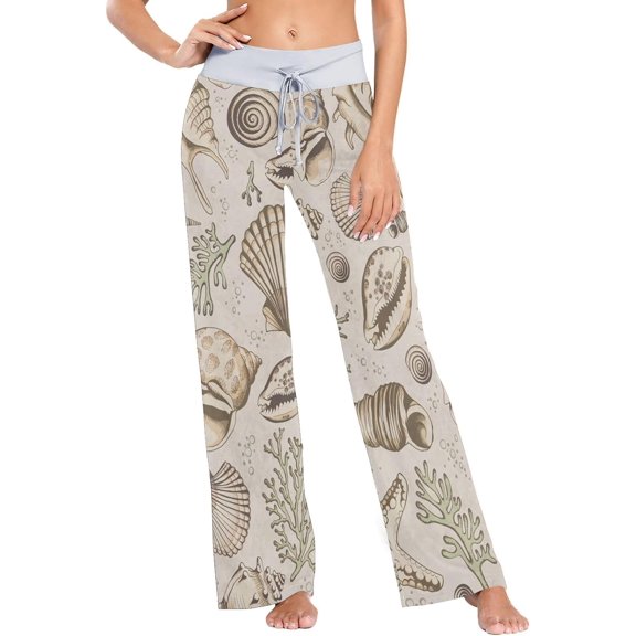 Women's Pajama Pants Vintage Seashells Comfy Stretch Sleepwear Essentials womens Lightweight Lounge Terry Pajama Pant, Small