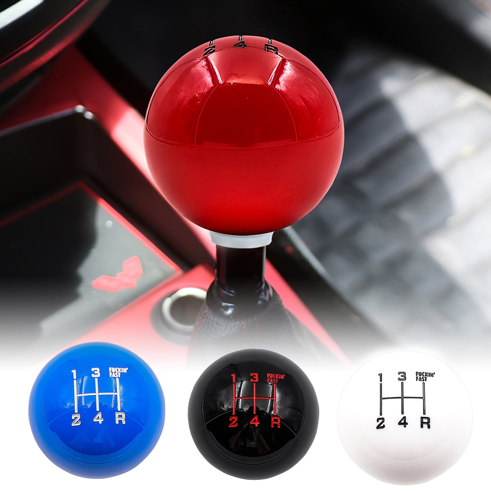 Walbest 1 Pack Car Gear Shift Knob, 5Speed Acrylic Ball Modified Gear