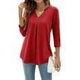 thumbnail image 1 of Pudcoco Women Casual Wild T-Shirts, 3/4 Sleeve Button V-Neck Tops for Fall Spring, 1 of 6