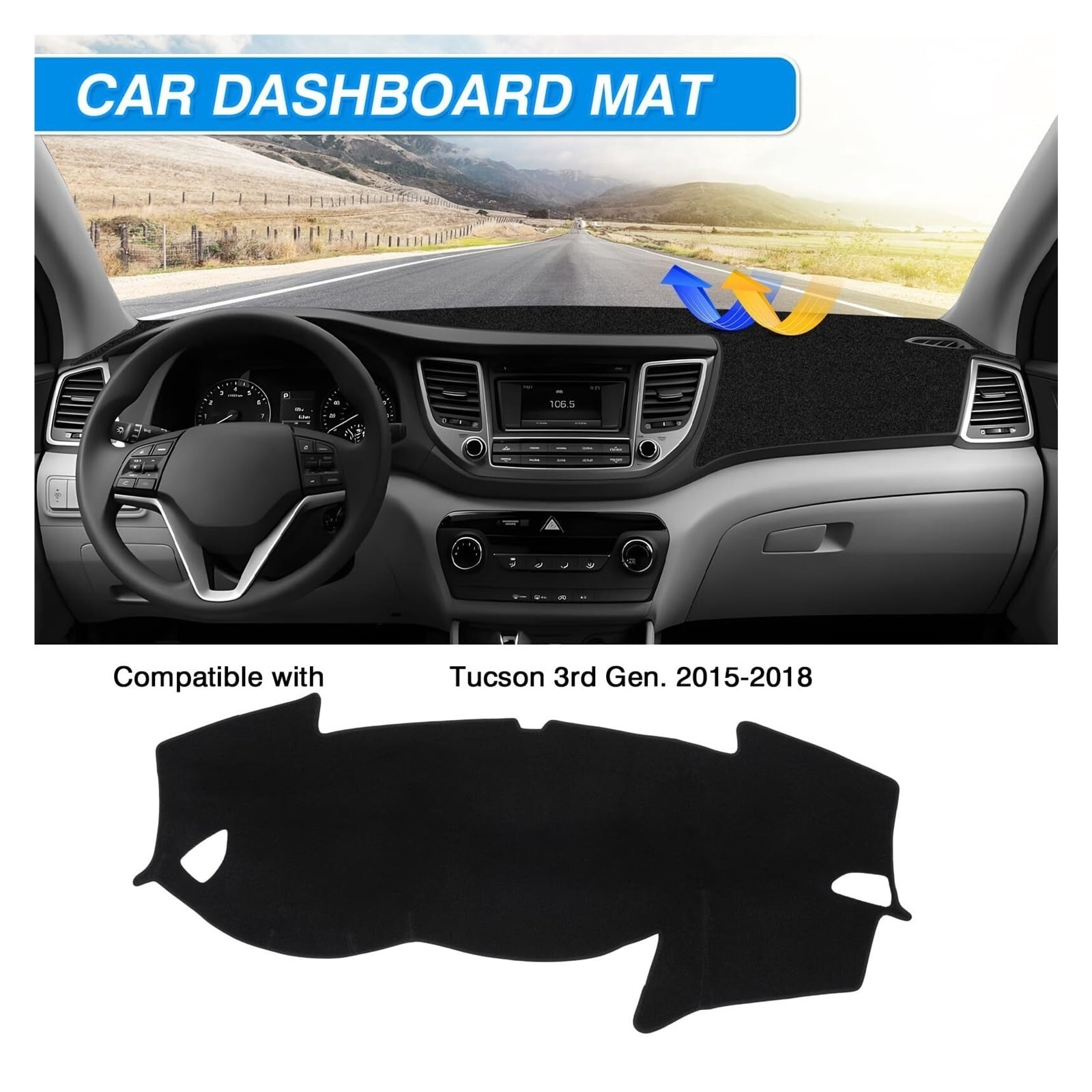 SUGUANGHUI Dash Cover fits for Tucson 2016 2017 2018 Accessories Dashboard Cover Mat Non-Slip Carpet Sunshield Glare UV Rays Protector, Car essentials