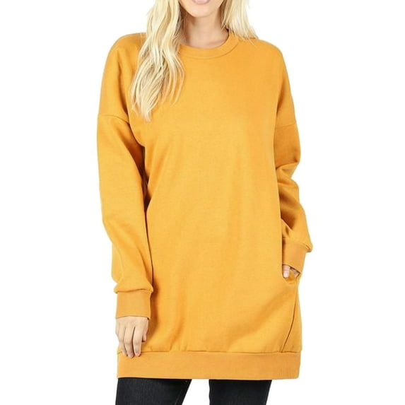 Made by Olivia Women's Casual Oversized Crew Neck Sweatshirts Loose Fit Pullover Tunic Ash Mustard LX