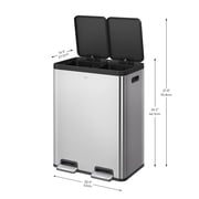 EKO Essential Kitchen Trash Can, 16 Gallon Stainless Steel Recycling Garbage Bin, Silver with Sample Trash Bags Included