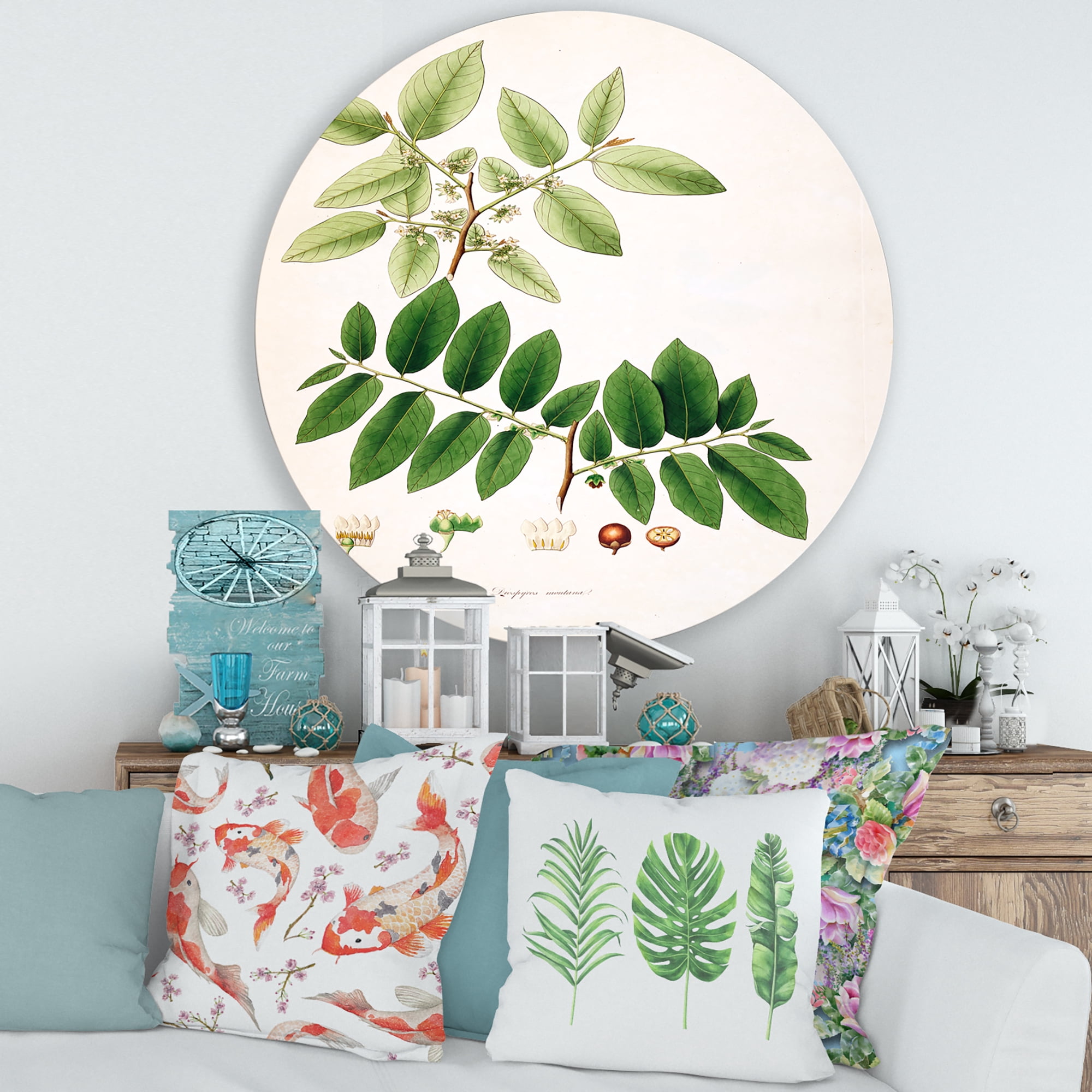 Designart 'Ancient Botanicals XIV' Farmhouse Circle Metal Wall Art 36x36 - Disc of 36