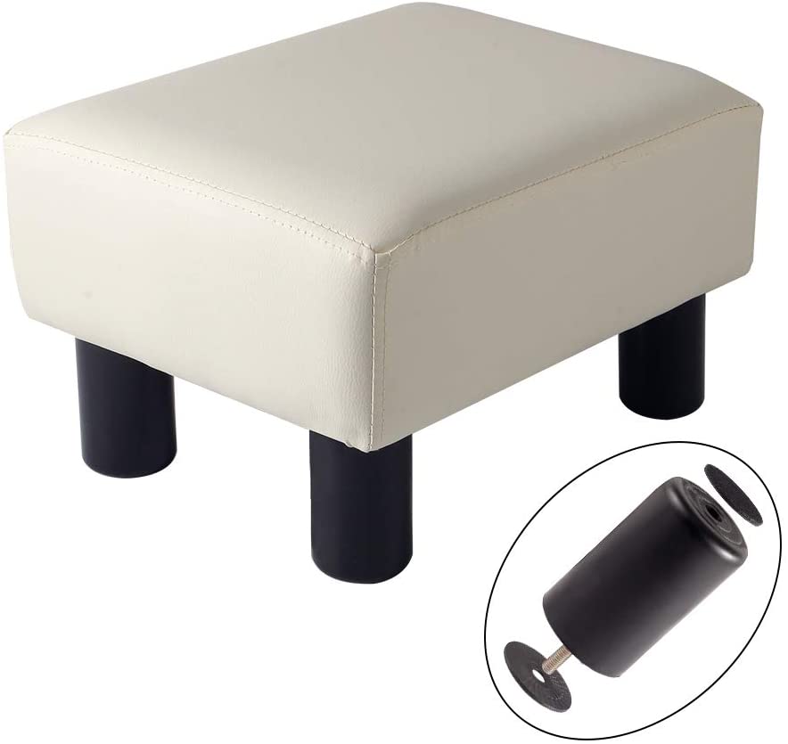 Modern Small Faux PU Leather Footstool Ottoman Footrest Stool Seat Chair Foot Stool,Ivory - image 5 of 6