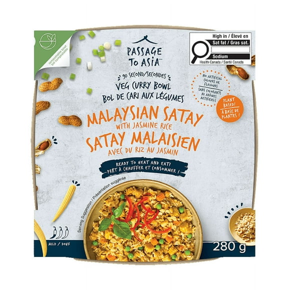 Passage to Asia - Malaysian Satay Vegetable Curry Bowl (280g), Deliciously quick: authentic Thai Peanut Veg Curry in 90 seconds