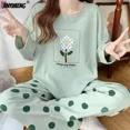 thumbnail image 3 of Vêtements de Printemps Automne pour Femmes Coton Manches Longues Vêtements de Nuit Décontractés Ensembles de Pyjamas Complets pour Femmes 2 Pcs Vêtements de Maison, 3 of 6