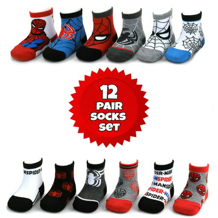 Marvel Spiderman 12 Pair Assorted Color Socks Set, Baby Boys, Age 0-24 (Best Place To Get Socks)