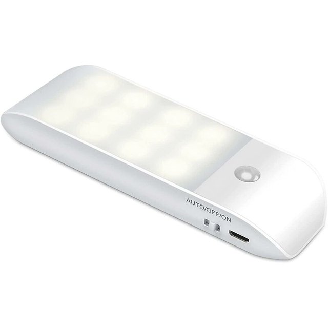 Luz nocturna LED automática, luz nocturna con sensor de movimiento recargable por USB, encendido/automático/apagado, lámpara de armario blanca natural, magnetizada, para sala de estar, dormitorios, es