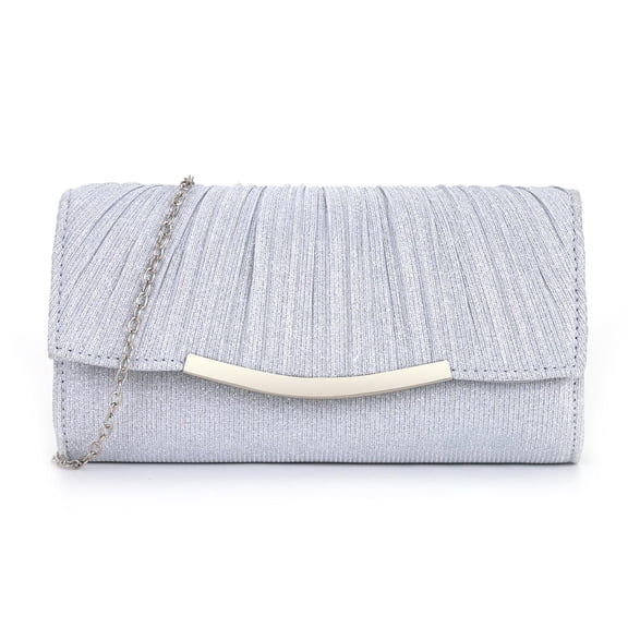 Silver Pleated Glitter Evening Clutch Purse for Women, Formal Envelope Clutch with Detachable Chain, Wedding Party Evening Bag