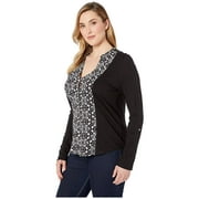 Lucky Brand Women's Printed Bib Knit Shirt Black Size X-Large