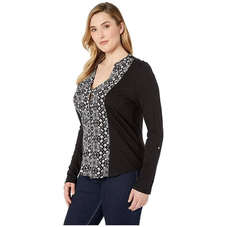Lucky Brand Women's Printed Bib Knit Shirt Black Size X-Large
