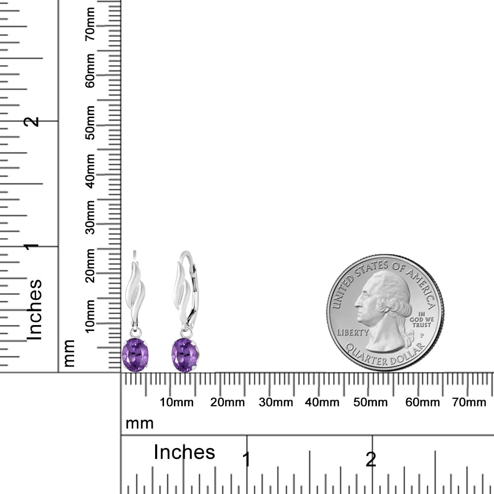 Gem Stone King 925 Sterling Silver Purple Amethyst Leverback Dangle Drop Earrings for Women (1.50 Cttw, Gemstone February Birthstone, Oval 7X5MM)