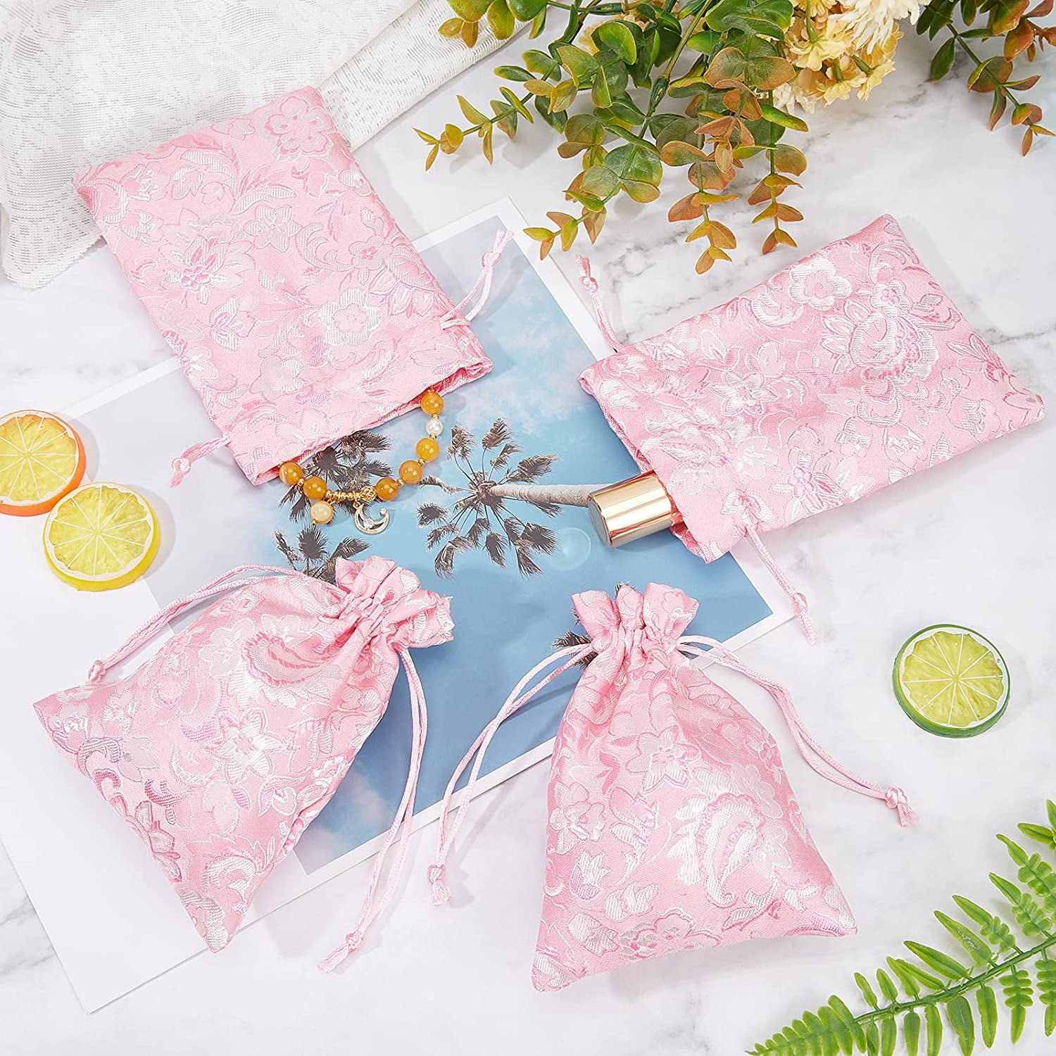 20 Pcs Pink Silk Brocade Jewelry Pouches 5.5 4.3 Flower Embroidered Bags with Drawstrings Chinese Silk Pouches Wrapping Bags Drawstring Purse Bag for Jewelry Packaging Wedding Party Favors Walmart