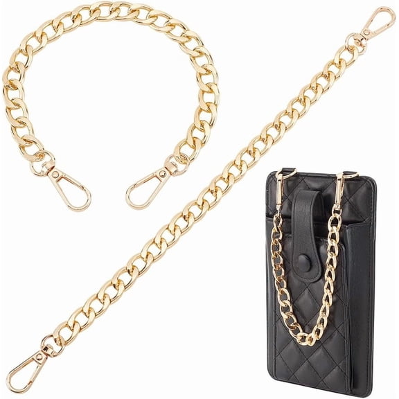 2pcs 12 Inch Golden Purse Chain Purse Strap Flat 0.5 inch Wide Wallet Chain Handbag Replacement Strap with Buckles Gold Chain for DIY Purse Handbags Clutches Crossbody Bags Pants