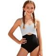 thumbnail image 2 of OOOUM Girls One Piece Swimsuit High Waist Hollow Out Swimwear With Adjustable Straps Adjustable Straps Stylish Casual Bathing Suit Black 11 Y-12 Y, 2 of 5