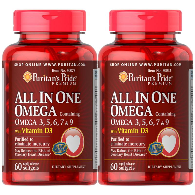 kanaal onthouden Buskruit Puritan's Pride All In One Omega 3, 5, 6, 7 & 9 with Vitamin D3 (2 PACK) -  Walmart.com