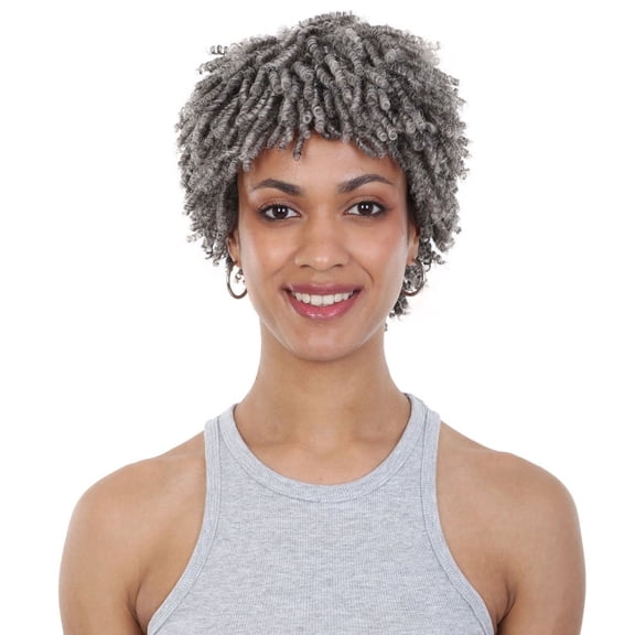 LUXLUXE Salt and Pepper Curly Wig Wig for Women, Short Spiral Kinky Curly Pixie Wig, Natural Texture Synthetic Hairpiece for Daily Wear & Special Events