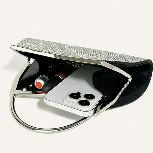 Bolso de mano de noche con purpurina para mujer, bolso de cena con cadena de diamantes de imitación para fiesta (negro) Tmvgtek Para Estrenar