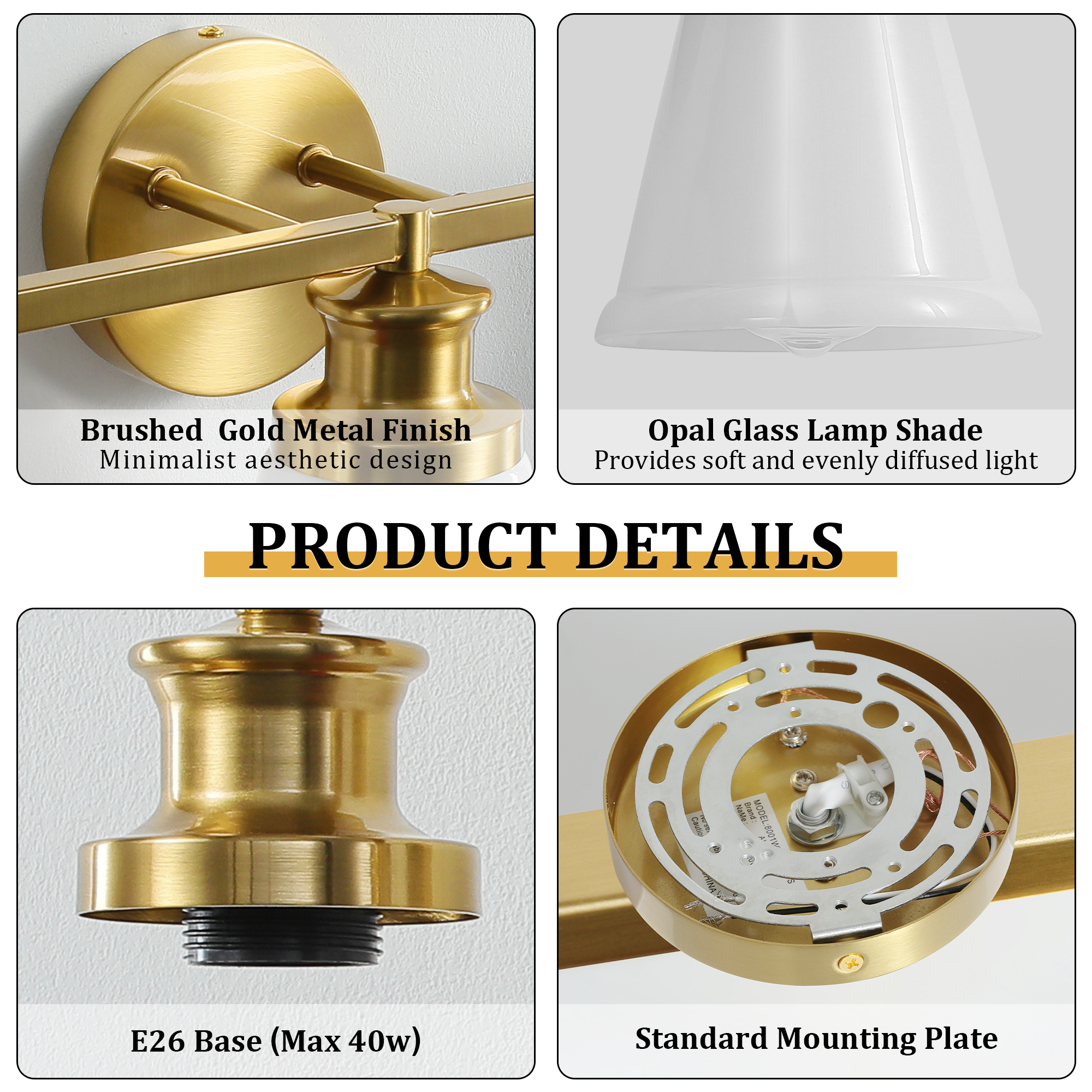 Bathroom Vanity Light Fixtures 3 Lights Modern Bathroom Lighting Fixtures Over Mirror with Frosted Milky Glass Shade Gold Wall Sconce for Bath Bedroom