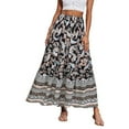 thumbnail image 2 of Junboys Women's Boho Tiered Maxi Skirt - High Waist Flowy Long Skirts for Women, Solid Color Summer Skirt for Beach & Daily,Black L, 2 of 5