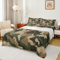 Homewish Retro Camo Twin Sheet Sets,Vintage Camouflage Twin Fitted Sheet,Brown Splashing Ink 03 For Boys Kids,Luxury Bedroom Decor,3-Piece