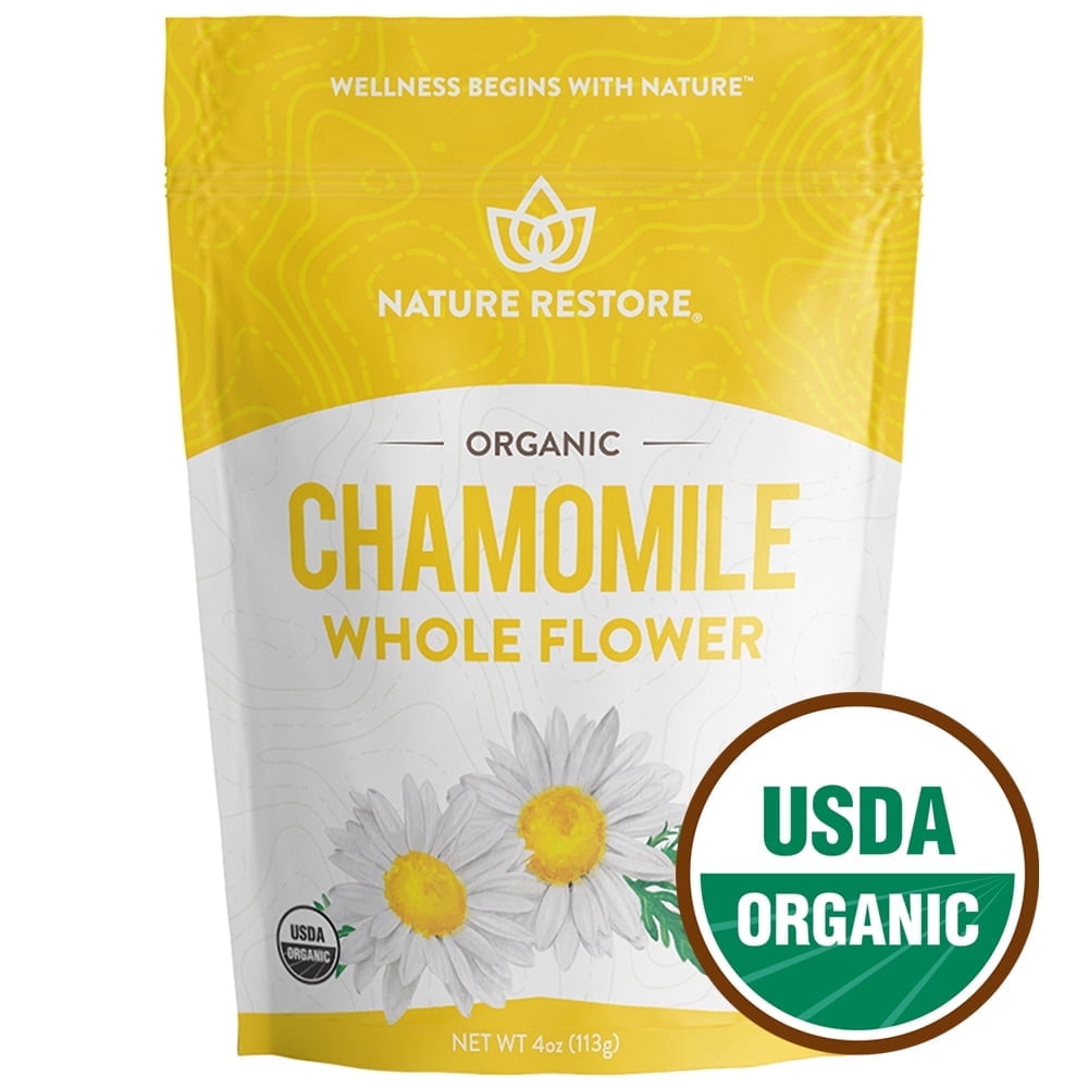 Nature Restore Organic Chamomile Whole Flower Tea, Loose Leaf, Natural Sleep & Digestion Support, Non-GMO, 4 oz
