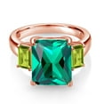 thumbnail image 2 of Gem Stone King 6.68 Ct Green Nano Emerald Green Peridot 18K Rose Gold Plated Silver 3-Stone Ring (Size 5), 2 of 3