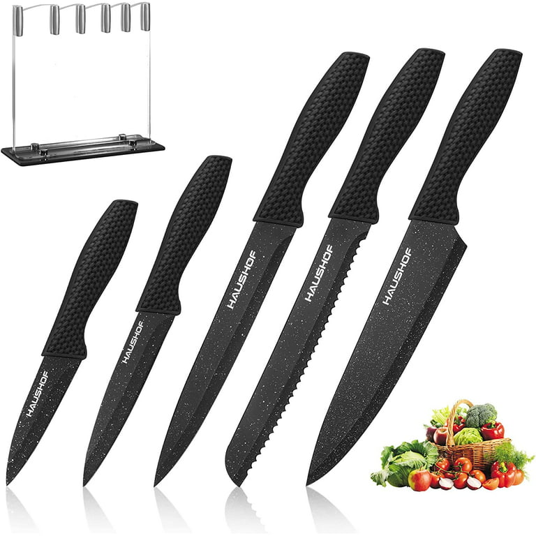 HAUSHOF Kitchen Knife Set, 5 Piece Knife Sets with Block, Premium Steel  Knives Set for Kitchen with Ergonomic Handle, Great for Slicing,  Dicing&Cutting 