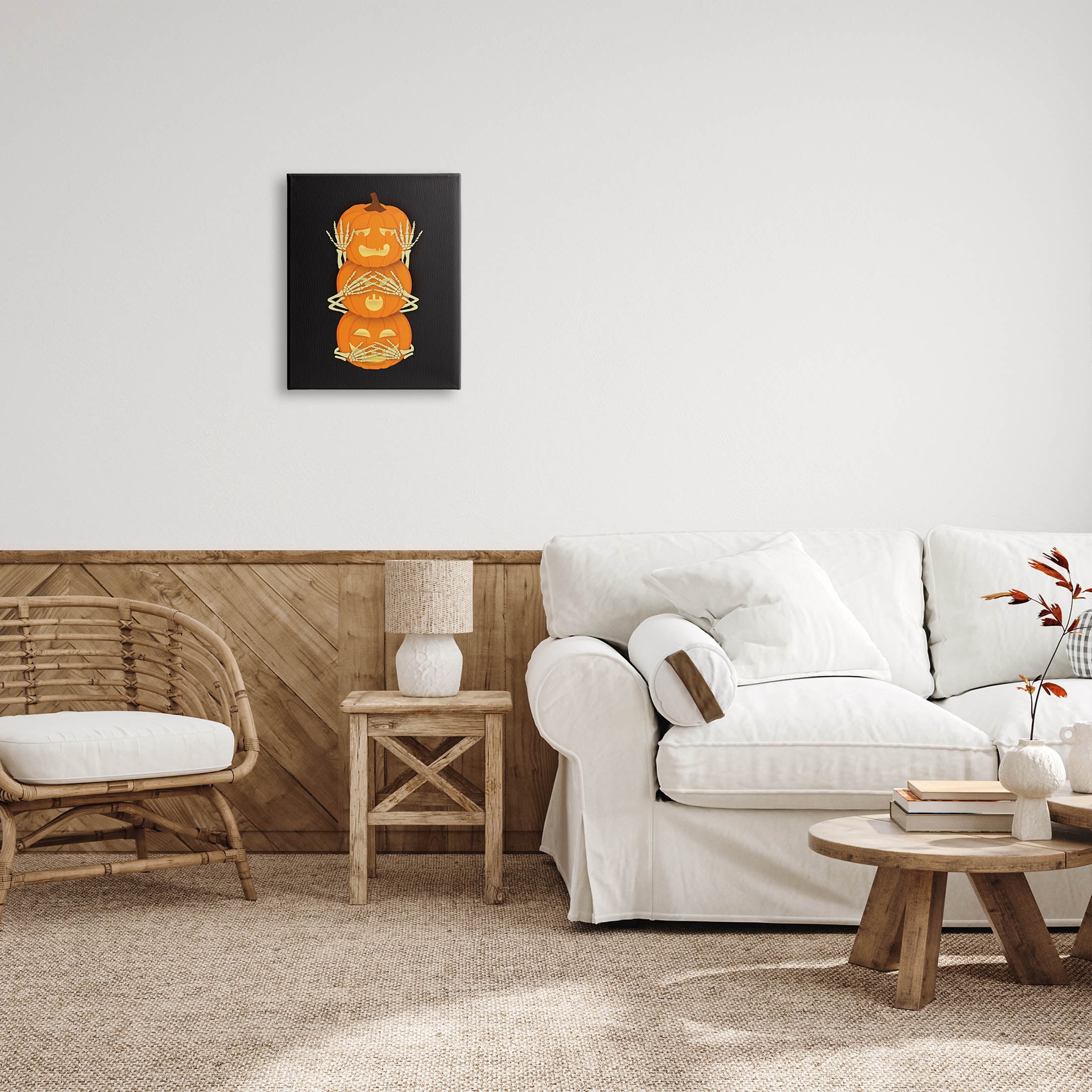 Stupell Industries Hear See Speak No Evil Pumpkins Graphic Art Gallery Wrapped Canvas Print Wall Art, Design by Linda Birtel