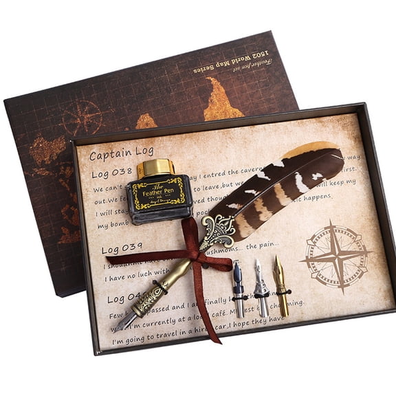 ZPAQI Vintage Quill Feather Dip Pen with 3 Nibs Kit Beginners Starters Birthday Gifts
