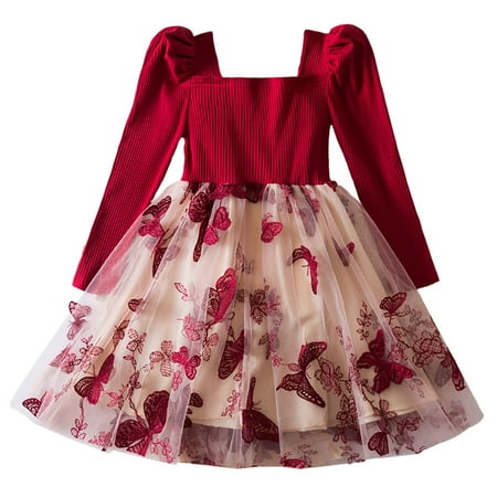 

Toddler Children Girls Long Sleeve Butterfly Embroidery Print Dresses Tulle Dress Clothes Newborn Girl Dress Toddler Green Dress Baby Girl Newborn Dress