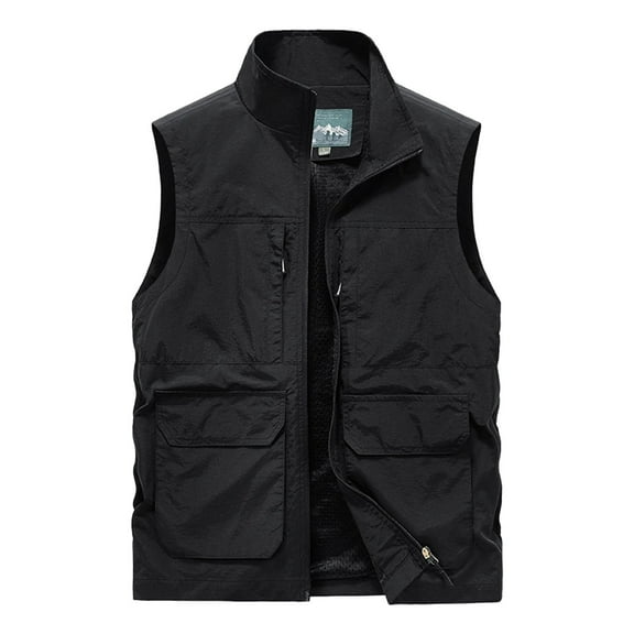 Bcfgryg Men's Jacket Vest Overalls Vest M Ulti Pocket Outdoor Casual Solid Color Simple Slim Stand C Ollar Comfortable Vest for Men