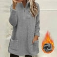 thumbnail image 2 of Womens Tops Fall Fashion Fuzzy Fleece Pullover Sweatshirt Fall Winter Clothes Soft Warm Long Hoodie With Pocket Blouses For Women, 2 of 7