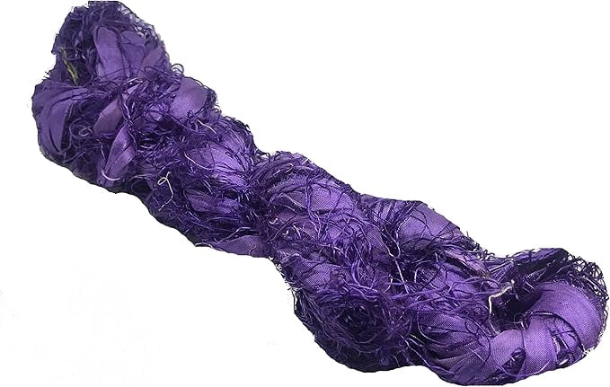 Knitsilk Recycled Sari Silk Ribbon Yarn|Best for Crochet, Knitting, and Embroidery |Sustainable and Unique|50 GMS-30Yards-Purple|Pack of 5