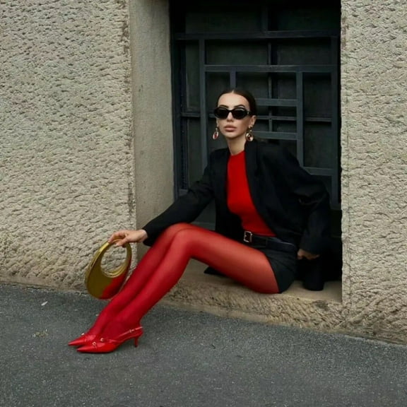 Women's Simple Solid Color Essence Red Silk Stockings 1773656642652719