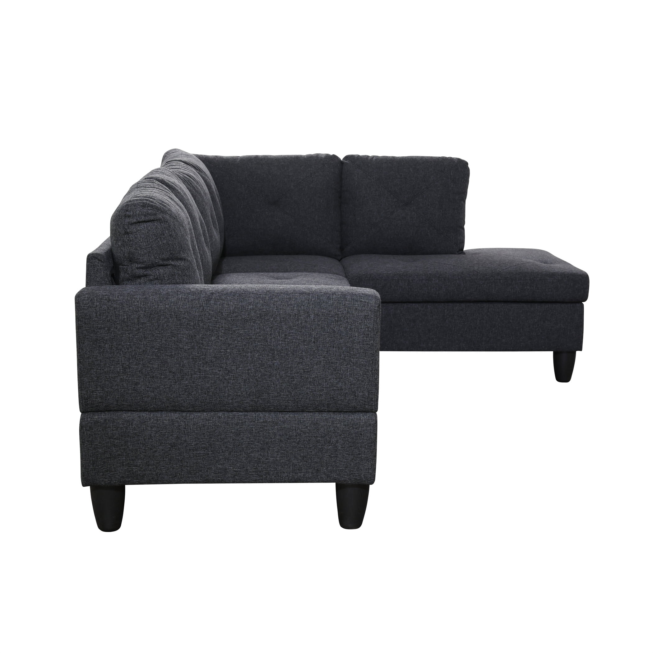 Aukfa 97" Classic Sectional Sofa 4 Seat L shape Couch for Living Room, 2Pillows, Oversized Right Chaise, Linen, Black Gray