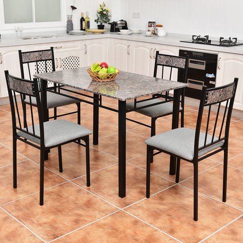 P PURLOVE 5 Piece Dining Table Set Wood Dining Room Table and 4 Chairs Retro Style Kitchen Table Set for 4 Persons Brown