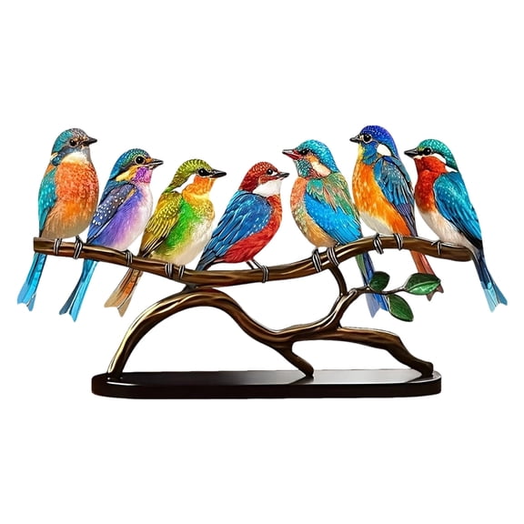 Birds on a Branch Desktop Decor - Multicolor Hummingbird Craft Statues for Office, Home, Window Sill, and Aviary Themed Gifts