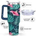 thumbnail image 3 of Tropical Leaves 40 Oz Tumbler with Handle Lid and Straw, Stainless Steel Double Walled Vacuum Insulated Cup, Cute Anniversary Wedding Birthday Gifts Tumbler for Women Men Friends Outdoor Indoor, 3 of 7