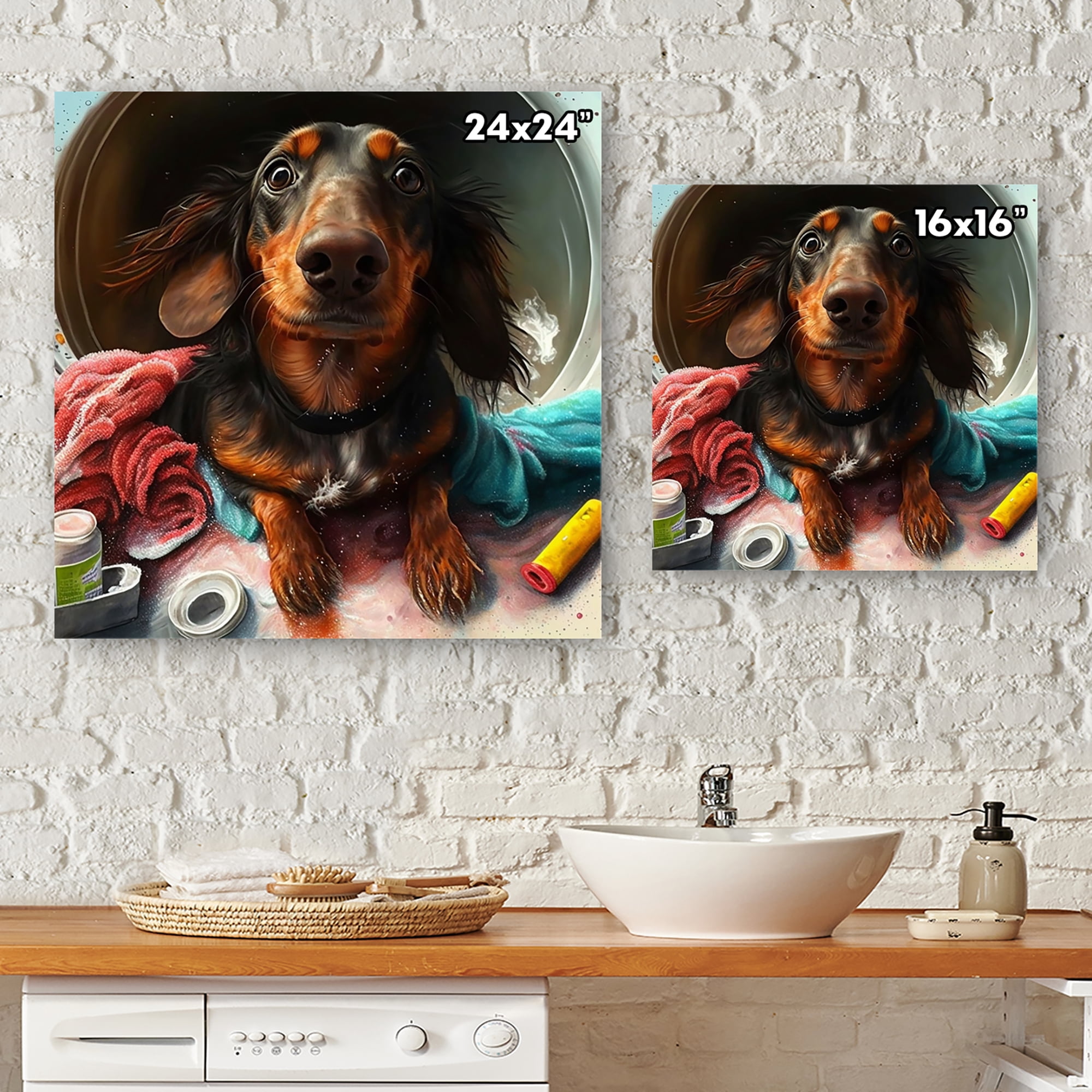 Designart Dachshund Doing The Laundry III Canvas Wall Art