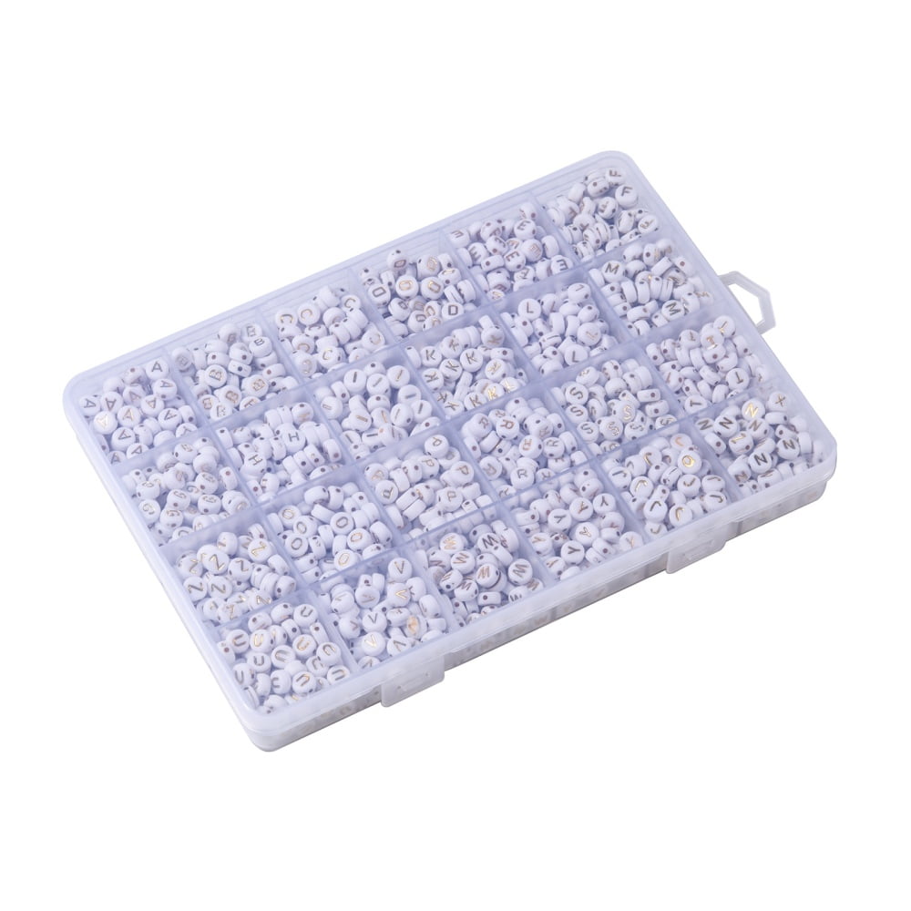 1 Box Plating Acrylic Beads Golden Metal Enlaced Horizontal Hole White Letter A~Z 7x3.5mm Hole: 1.2mm 26letters about 73pcs/letter