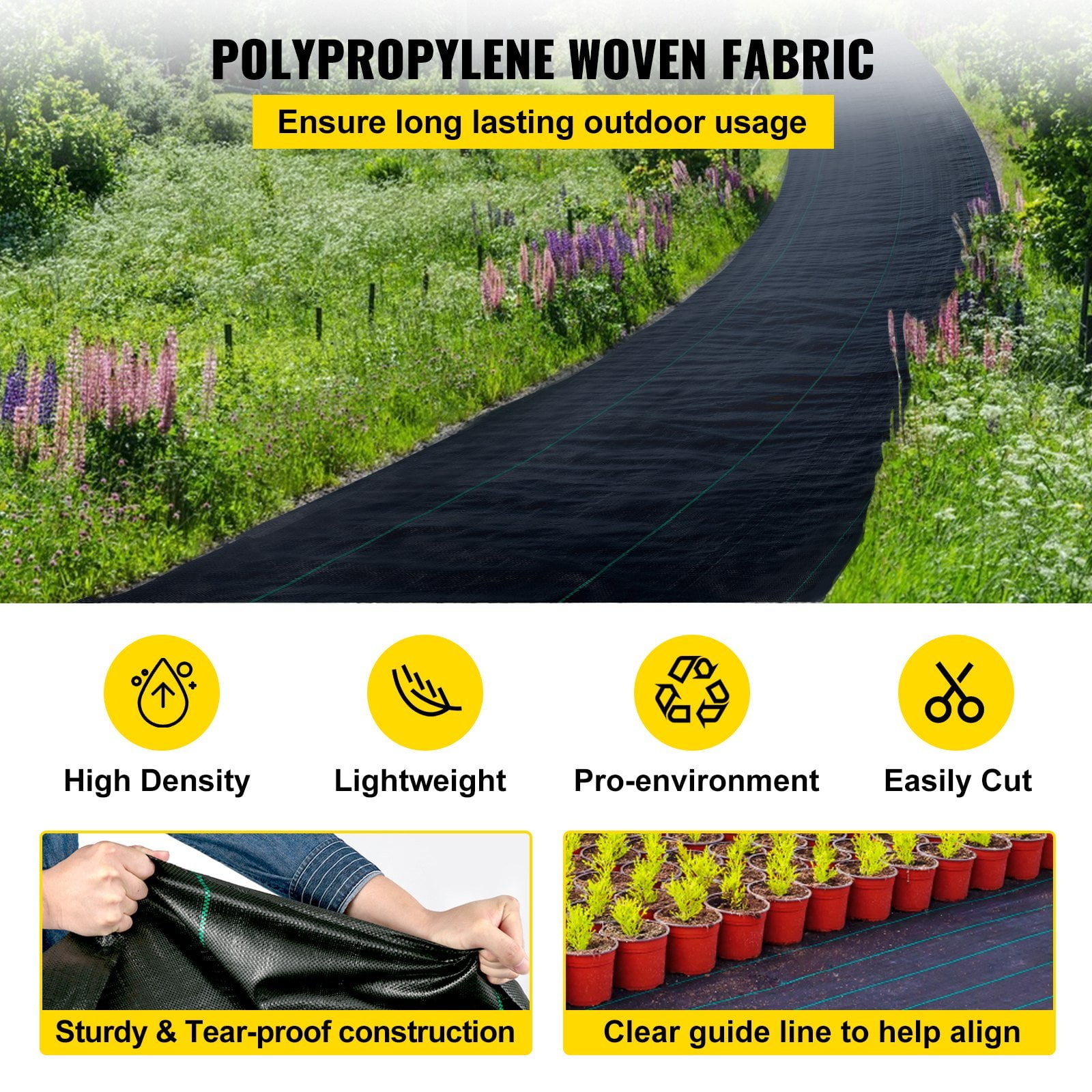 6FT Wide x 300FT Long Weed Barrier Fabric, Heavy Duty 3.2OZ Woven Polyethylene, Permeable Geotextile for Flower Beds & Mulch